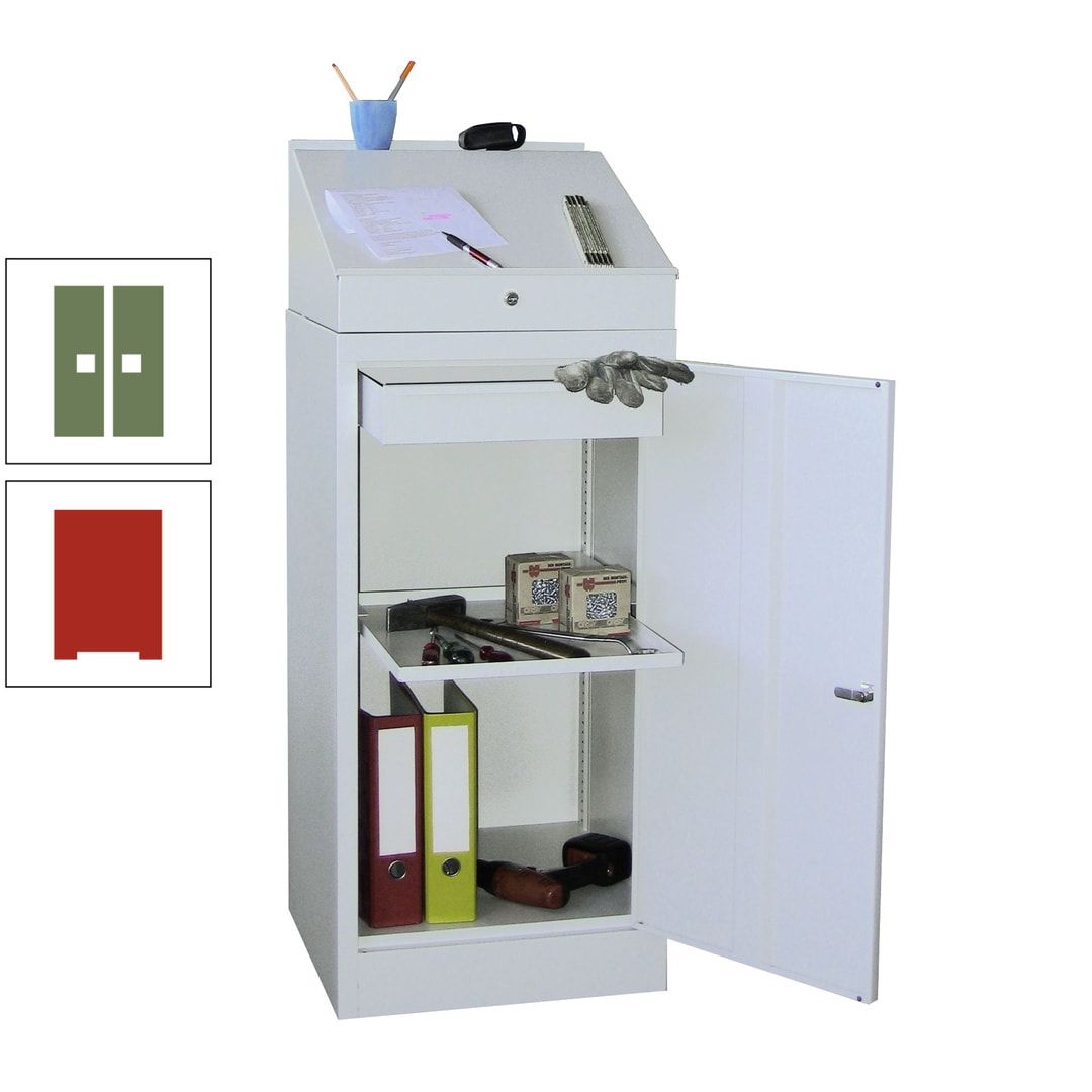 Stehpult mit Schrank - Vollblechtür - Zylinderschloss - 1 Einlegeboden, 1 Schublade - 1.270x500x500 mm (HxBxT) - anthrazitgrau