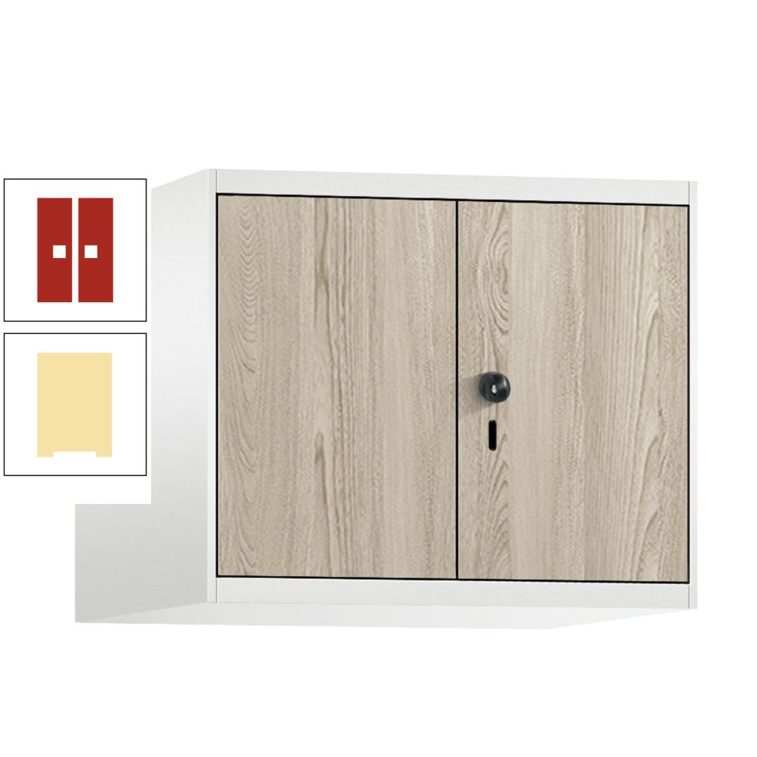 Aufsatzschrank, Schrankaufsatz, Türen paarweise, 2 Fächer a 300 mm, Farbe Pastellgelb, Tür anthrazitgrau , 500 x 600 x 500 mm (HxBxT)