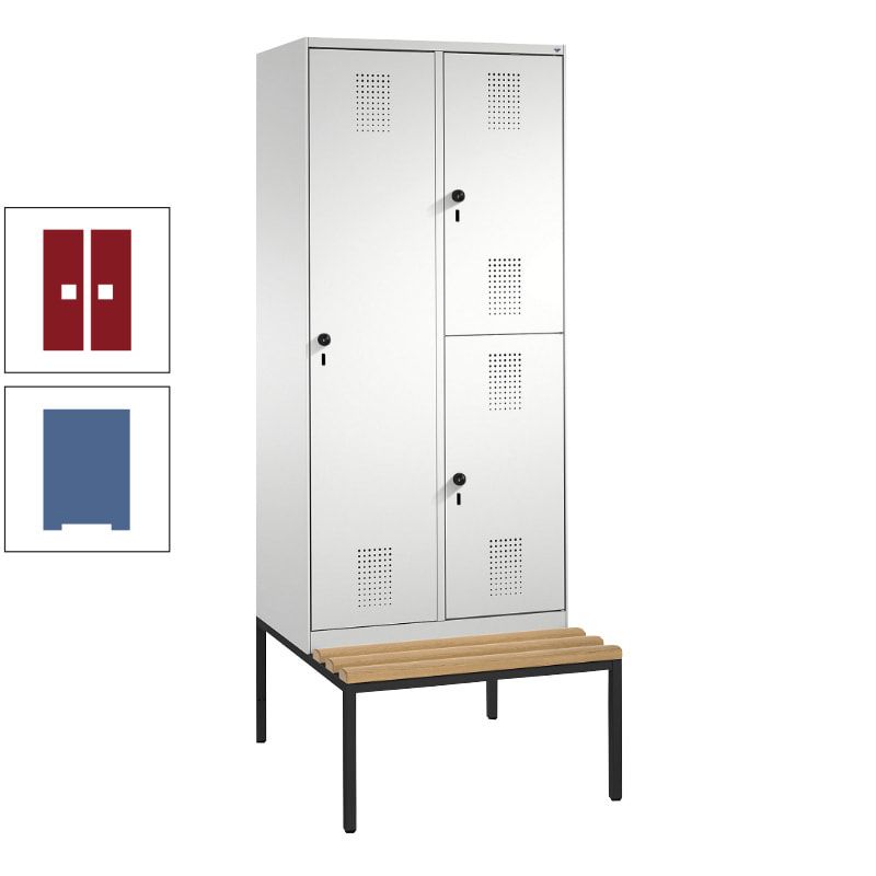 Garderobenschrank, Spind ein- und doppelstöckig Sitzbank, 2 Abteile, 3 Fächer, 2.090 x 800 x 500 mm (HxBxT), Front anthrazitgrau, Korpus anthrazitgrau