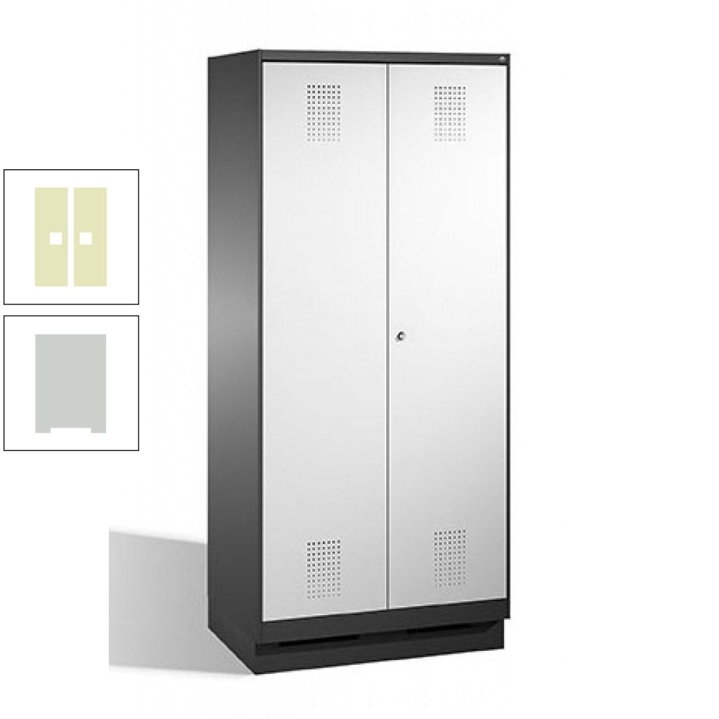 Doppel-Spind, Doppeltüren, Garderobenschrank mit Sockel, 2 Abteile a 400 mm, Korpus anthrazitgrau, Tür anthrazitgrau, 1.800 x 800 x 500 mm (HxBxT)