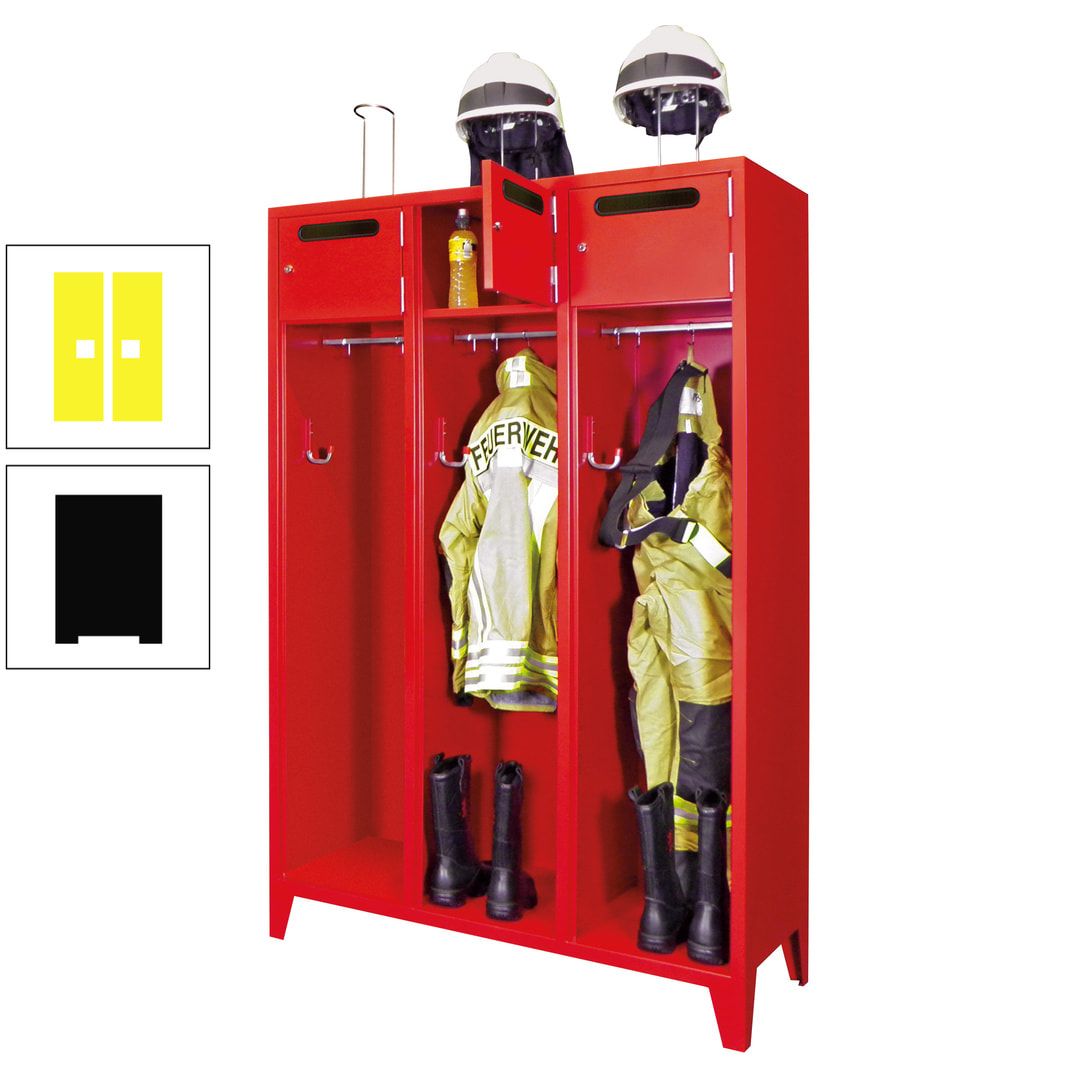 Feuerwehrschrank - 3 Abteile - Ablagefach mit Tür, Einwurfschlitz - 2.100 x 1.230 x 500 mm (HxBxT) - anthrazitgrau
