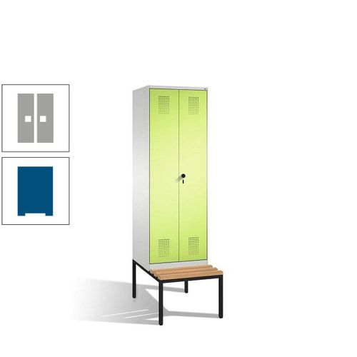 Doppel-Spind, Garderobenschrank, Buche Sitzbank untergebaut, 2 Abteile a 300 mm, Korpus anthrazitgrau, Tür anthrazitgrau, 2.090 x 600 x 815 mm (HxBxT)