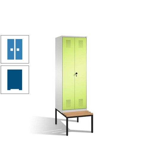 Doppel-Spind, Garderobenschrank, Buche Sitzbank untergebaut, 2 Abteile a 300 mm, Korpus anthrazitgrau, Tür anthrazitgrau, 2.090 x 600 x 815 mm (HxBxT)