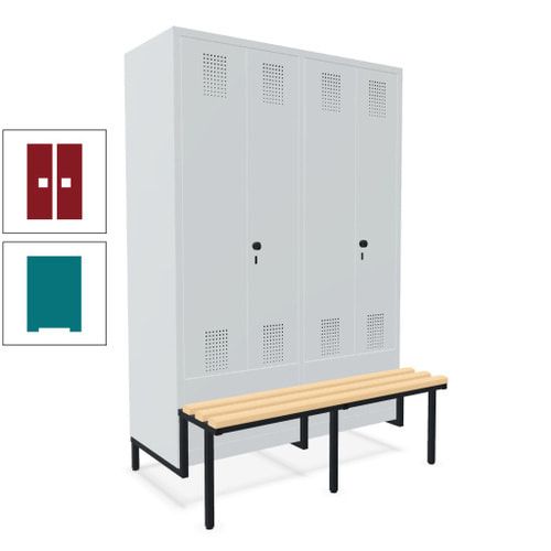 Doppel-Spind, Garderobenschrank, Buche Sitzbank integriert, 4 Abteile 300 mm, Korpus anthrazitgrau, Tür anthrazitgrau, 1.850 x 1.200 x 815 mm (HxBxT)