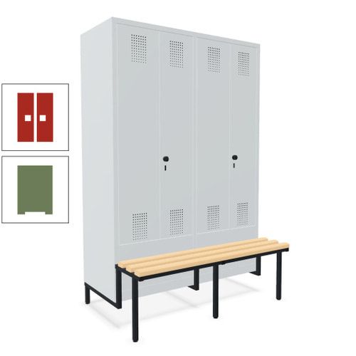 Doppel-Spind, Garderobenschrank, Buche Sitzbank integriert, 4 Abteile 300 mm, Korpus anthrazitgrau, Tür anthrazitgrau, 1.850 x 1.200 x 815 mm (HxBxT)