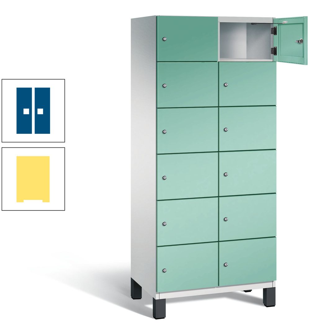 Fächerschrank, Stahlschrank, 12 Fächer, Türöffnungsbegrenzer, Füße, 1.980 x 800 x 525 mm (HxBxT), Korpus anthrazitgrau, Front anthrazitgrau