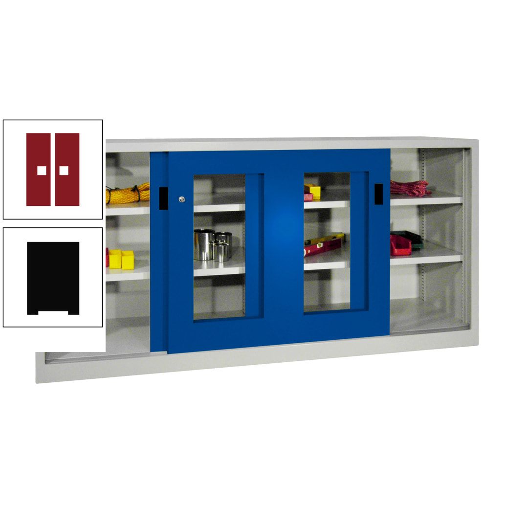 Schiebetürenschrank - Sichtfenstertüren - 1.000x2.000x400 mm (HxBxT) - 4 Böden, gepulvert - Zylinderschloss - anthrazitgrau