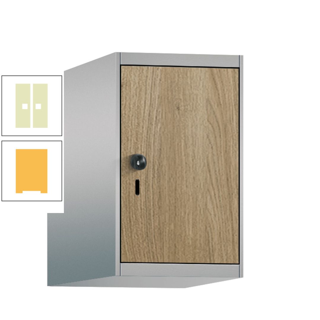 Aufsatzschrank, Schrankaufsatz, 1 Fach a 300 mm, Farbe Pastellgelb, Tür anthrazitgrau, 500 x 300 x 500 mm (HxBxT)