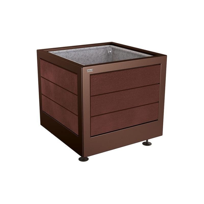 Pflanzbehälter, Stahl, recyclebarer Kunststoff, verstellbare Füße, Innen Blech fvz mit Verladungsgriffen, 700 x 800 x 800 mm (HxBxT), enzianblau