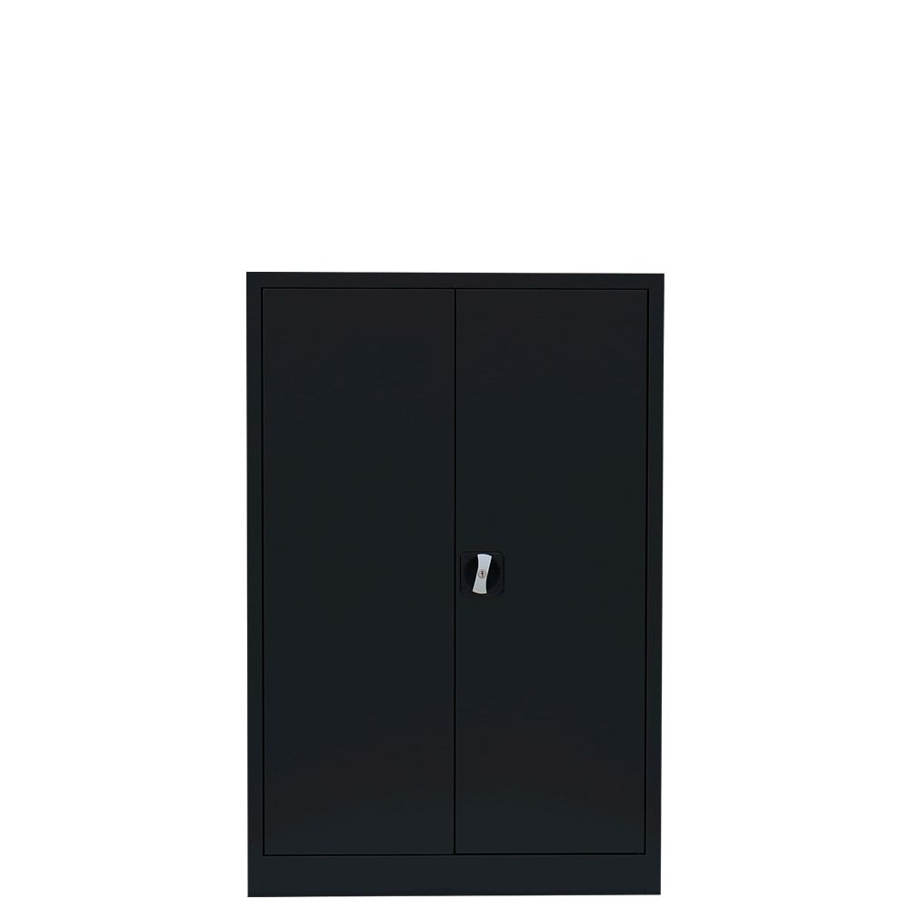 Aktenschrank, Büroschrank, abschließbar, Flügeltüren, 2 Fachböden, 1.200 x 925 x 422 mm (HxBxT), Stahl, Korpus und Türen in lichtgrau