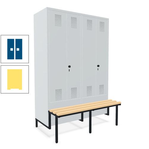 Doppel-Spind, Garderobenschrank, Buche Sitzbank integriert, 4 Abteile 300 mm, Korpus anthrazitgrau, Tür anthrazitgrau, 1.850 x 1.200 x 815 mm (HxBxT)