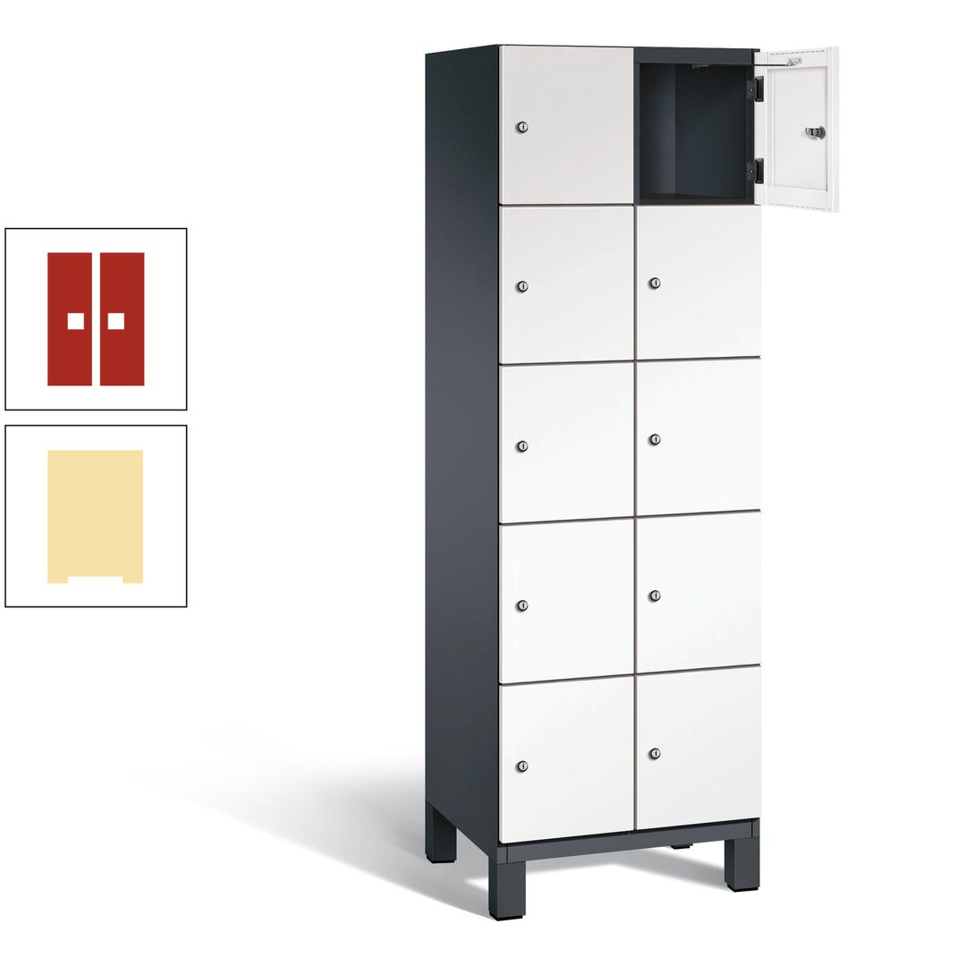 Fächerschrank, Stahlschrank, 10 Fächer, Türöffnungsbegrenzer, Füße, 1.980 x 600 x 525 mm (HxBxT), Korpus anthrazitgrau, Front anthrazitgrau