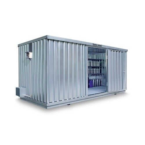 Gefahrstoffcontainer - Gefahrstoffdepot - 2.300 x 5.080 x 2.170 mm (HxBxT) - Auffangvolumen 1.480 l - Dauerlüfter - Doppelflügeltür kurze Seite