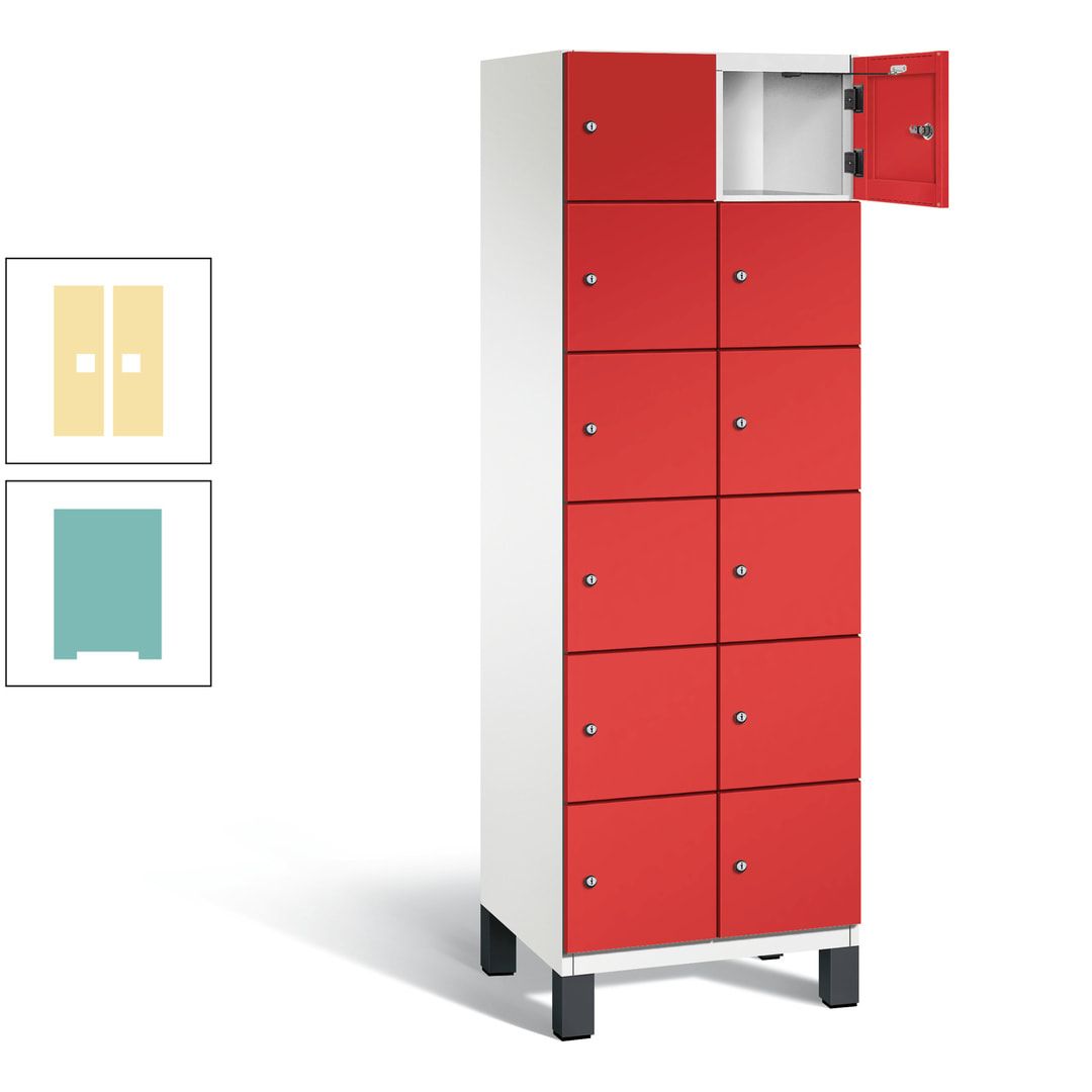 Fächerschrank, Stahlschrank, 12 Fächer, Türöffnungsbegrenzer, Füße, 1.980 x 600 x 525 mm (HxBxT), Korpus anthrazitgrau, Front anthrazitgrau