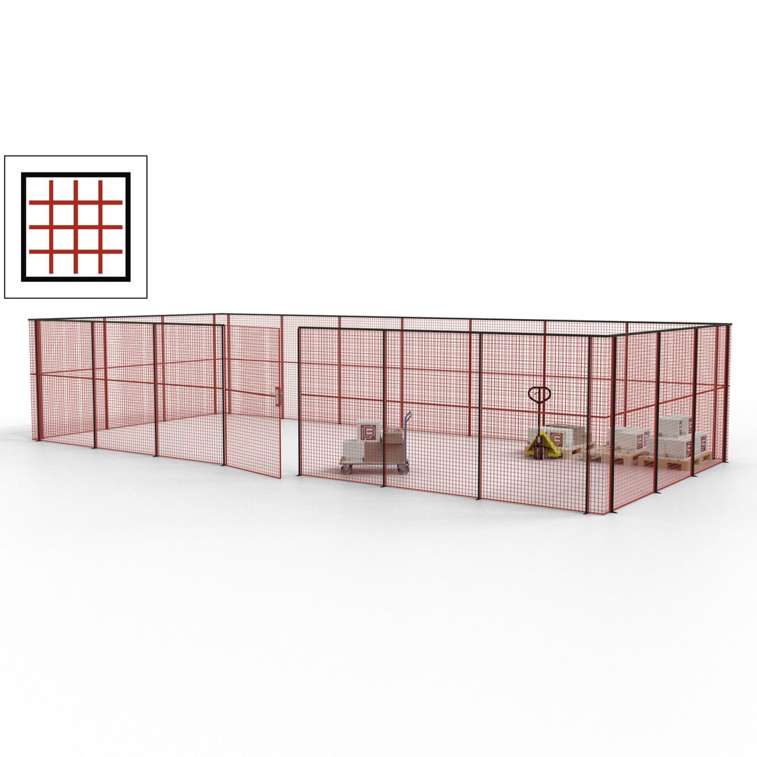 Hallentrennwand - Flügeltür, Gitter - 19 Gitterwände - 2.200 x 10.900 x 4.900 mm (HxBxT) - Perlweiß/reinorange