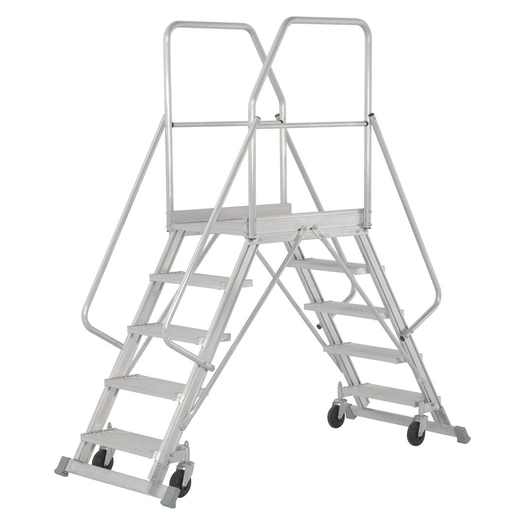 Fahrbare Podestleiter - beidseitig begehbar - Stufenzahl 2 x 3 - Höhe 1.760 mm - Podesttreppe - Rollpodest - Plattformleiter - Hymer