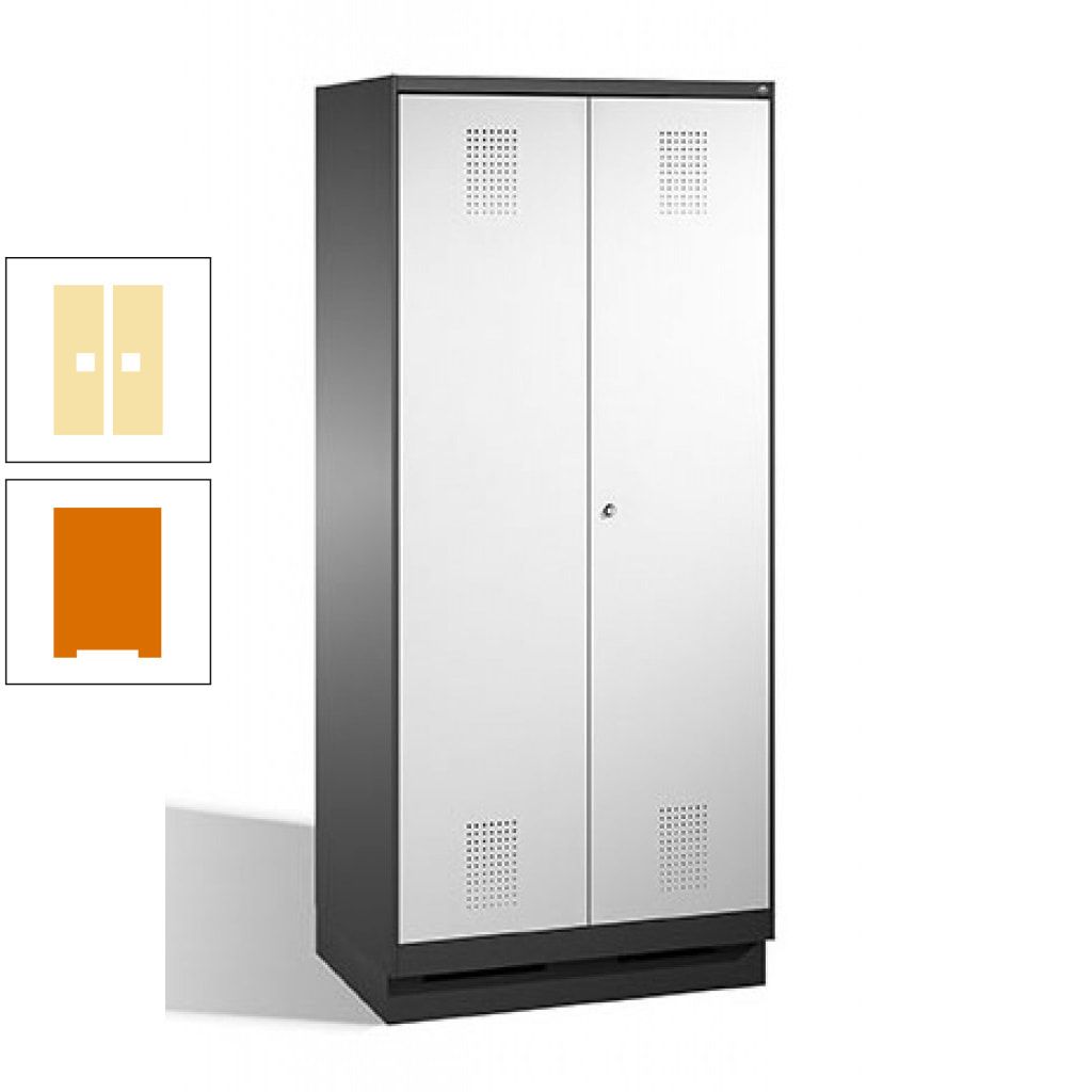 Doppel-Spind, Doppeltüren, Garderobenschrank mit Sockel, 2 Abteile a 400 mm, Korpus anthrazitgrau, Tür anthrazitgrau, 1.800 x 800 x 500 mm (HxBxT)