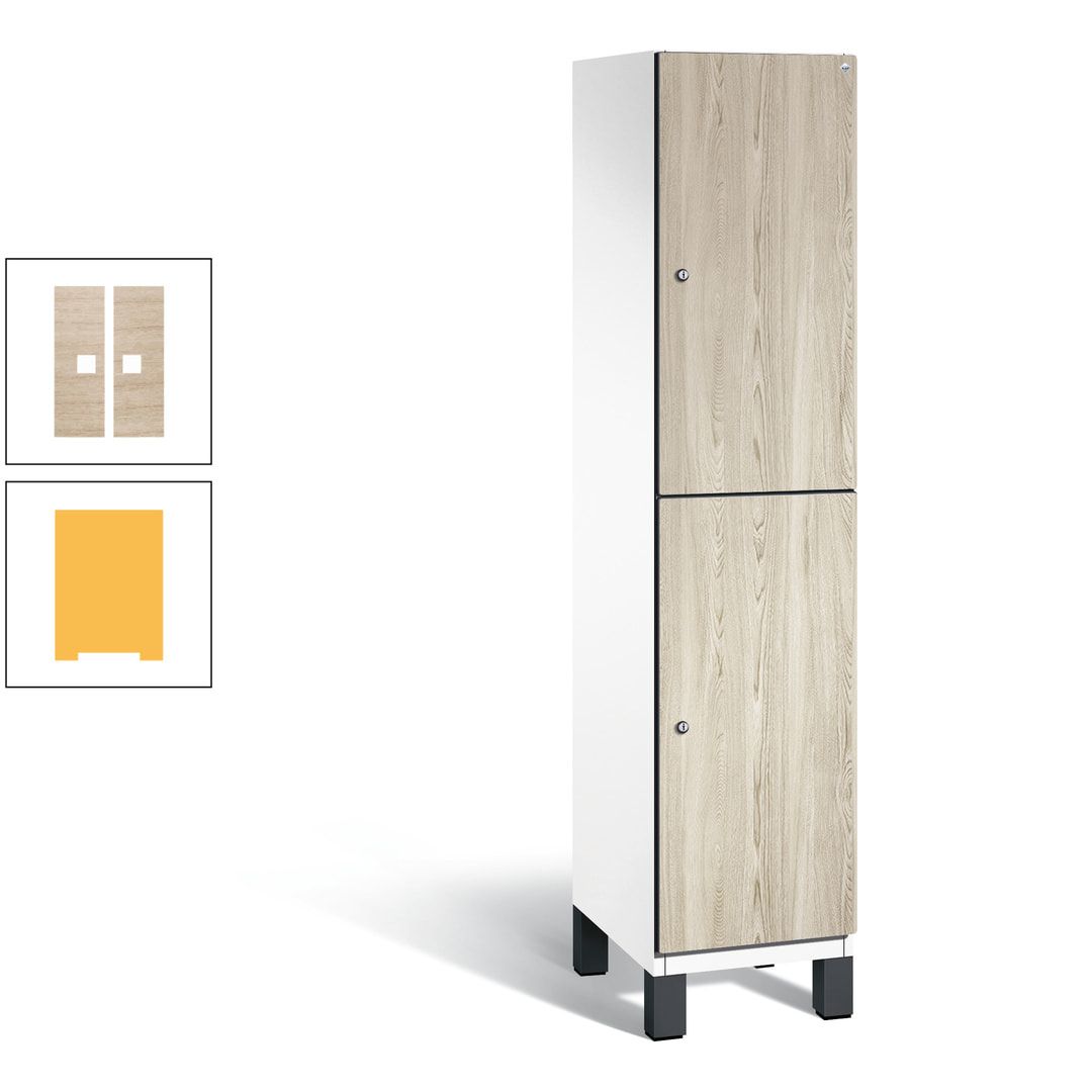 Fächerschrank, Garderobenschrank, mit Füßen, 1 Abteile, 1.980 x 400 x 525 mm (HxBxT), Korpus anthrazitgrau, Tür Donau-Ahorn