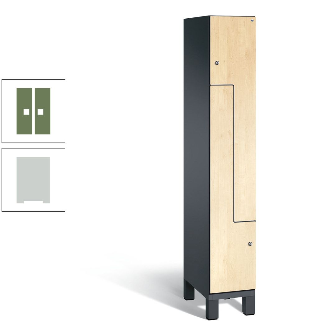 Z-Garderobenspind mit Füßen, 2 Personen, 1.980 x 300 x 525 mm (HxBxT), Korpus anthrazitgrau, Tür anthrazitgrau