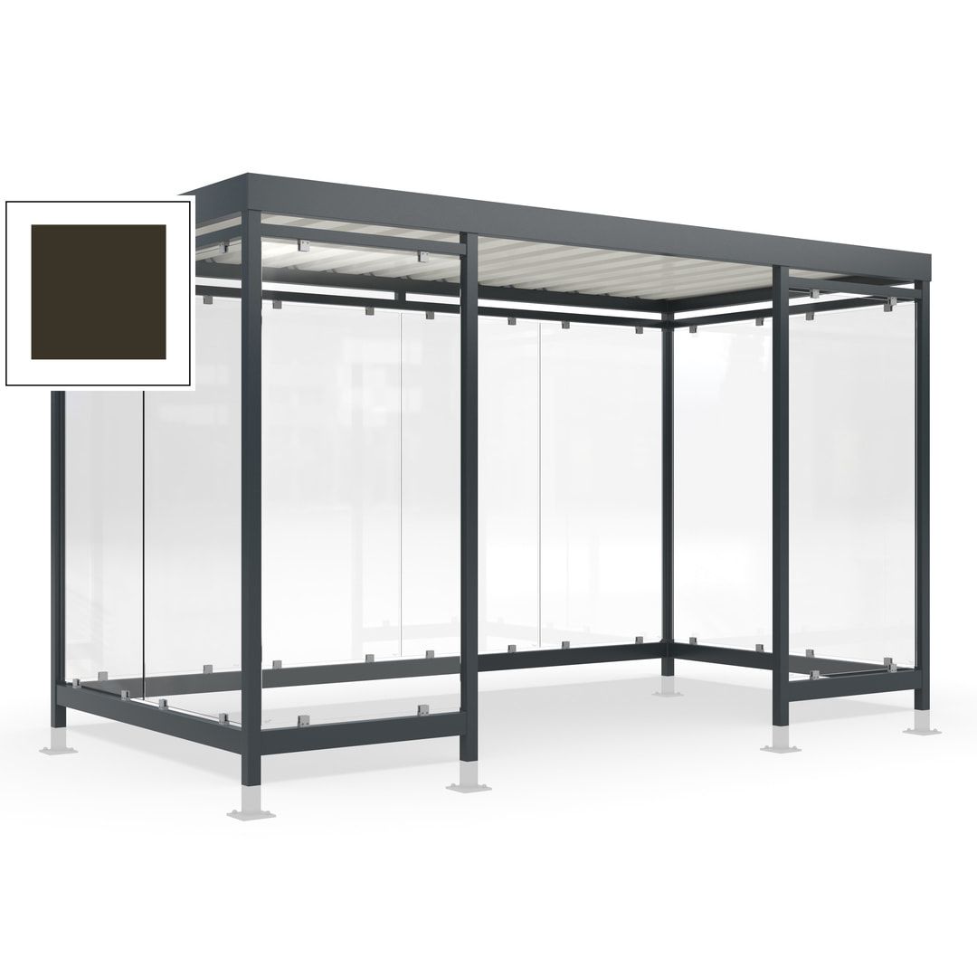 Raucherunterstand für 12-13 Personen, Bushaltestelle, mit Überpflasterung, 2.440 x 4.195 x 2.165 mm (HxBxT), 10 Wände, Achatgrau