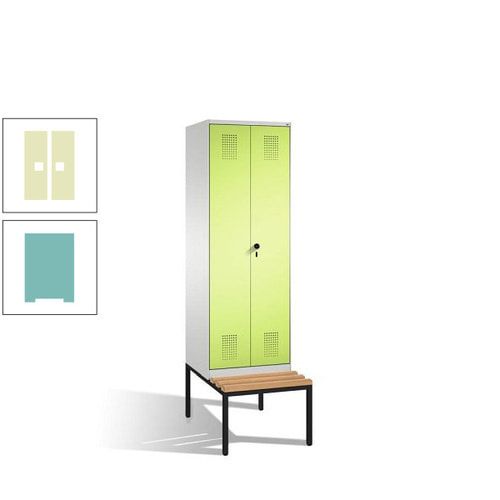 Doppel-Spind, Garderobenschrank, Buche Sitzbank untergebaut, 2 Abteile a 300 mm, Korpus anthrazitgrau, Tür anthrazitgrau, 2.090 x 600 x 815 mm (HxBxT)