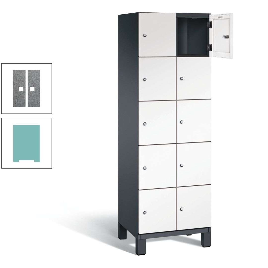 Fächerschrank, Stahlschrank, 10 Fächer, Türöffnungsbegrenzer, Füße, 1.980 x 600 x 525 mm (HxBxT), Korpus anthrazitgrau, Front anthrazitgrau