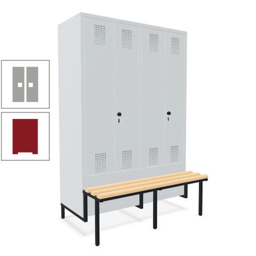 Doppel-Spind, Garderobenschrank, Buche Sitzbank integriert, 4 Abteile 300 mm, Korpus anthrazitgrau, Tür anthrazitgrau, 1.850 x 1.200 x 815 mm (HxBxT)