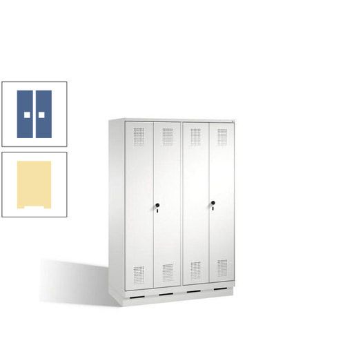 Doppel-Spind, Doppeltüren, Garderobenschrank mit Sockel, 4 Abteile a 300 mm, Korpus anthrazitgrau, Tür anthrazitgrau, 1.800 x 1.200 x 500 mm (HxBxT)