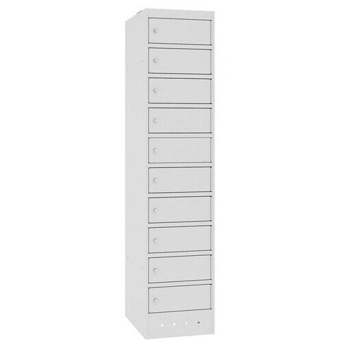 Laptopschrank, Schließfachschrank, 10 Fächer, Stahlblech, Sicherheitsschloß, 1.800 x 400 x 520 mm (HxBxT), Korpus anthrazitgrau, Front anthrazitgrau