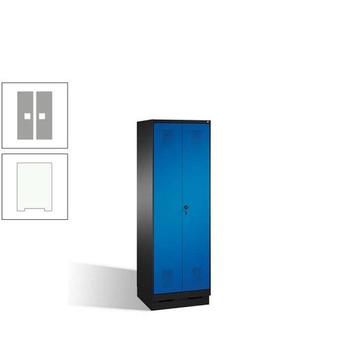 Doppel-Spind, Doppeltüren, Garderobenschrank mit Sockel, 2 Abteile a 300 mm, Korpus anthrazitgrau, Tür anthrazitgrau, 1.800 x 600 x 500 mm (HxBxT)