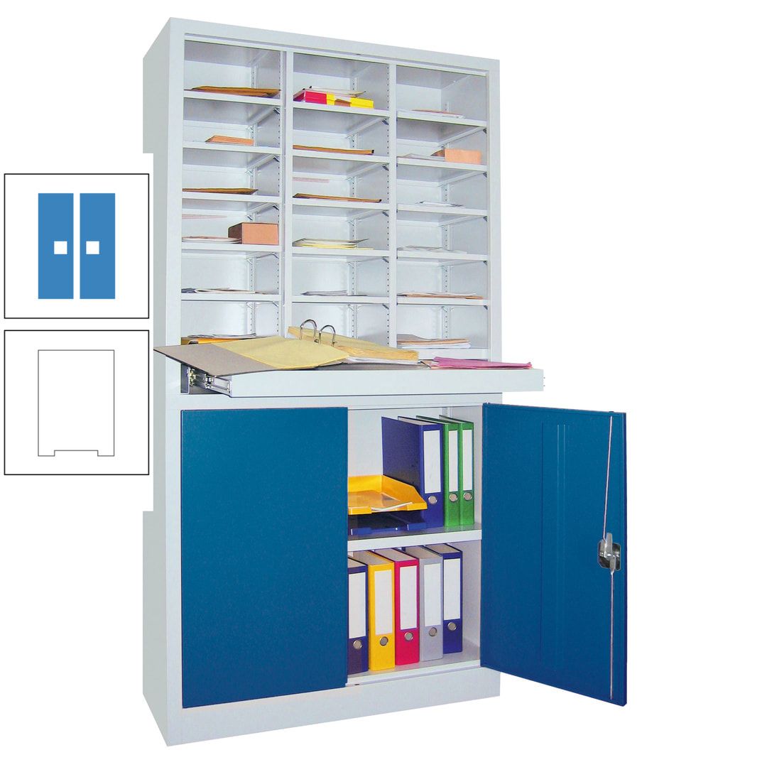 Aktenschrank - Büroschrank mit Sortierstation - 18 Fächer Ordnungsregal - Ausziehboden - 1.950 x 1.000 x 400 mm (HxBxT) - anthrazitgrau