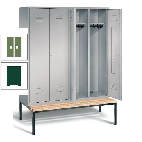 Doppel-Spindschrank, Buche Sitzbank untergebaut, 4 Abteile a 400 mm, Korpus lichtgrau, Tür anthrazitgrau, 2.090 x 1.590 x 815 mm (HxBxT)