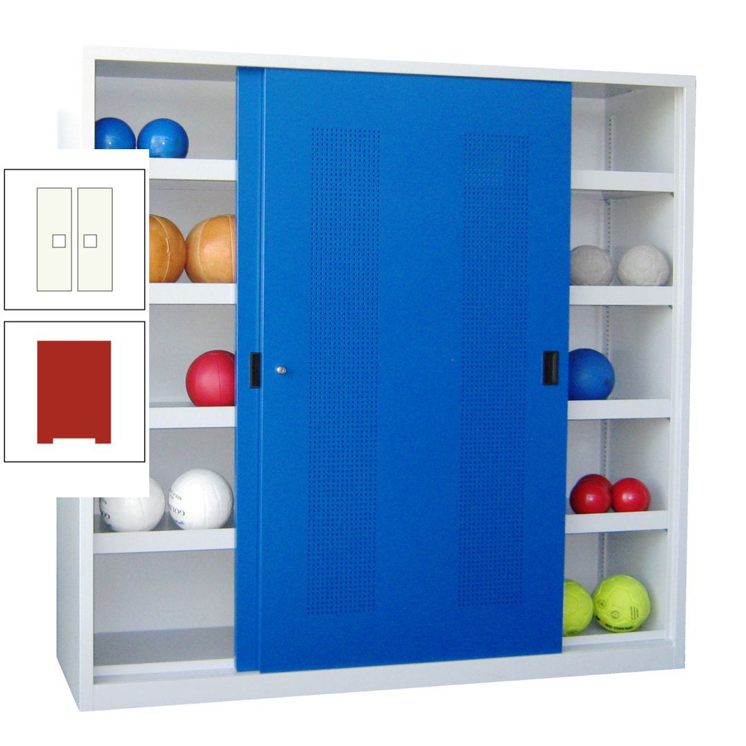 Ballschrank - Schiebetüren mit Lochfeld - Trennwand - 8 Böden - 1.950x2.000x600 mm (HxBxT) - anthrazitgrau