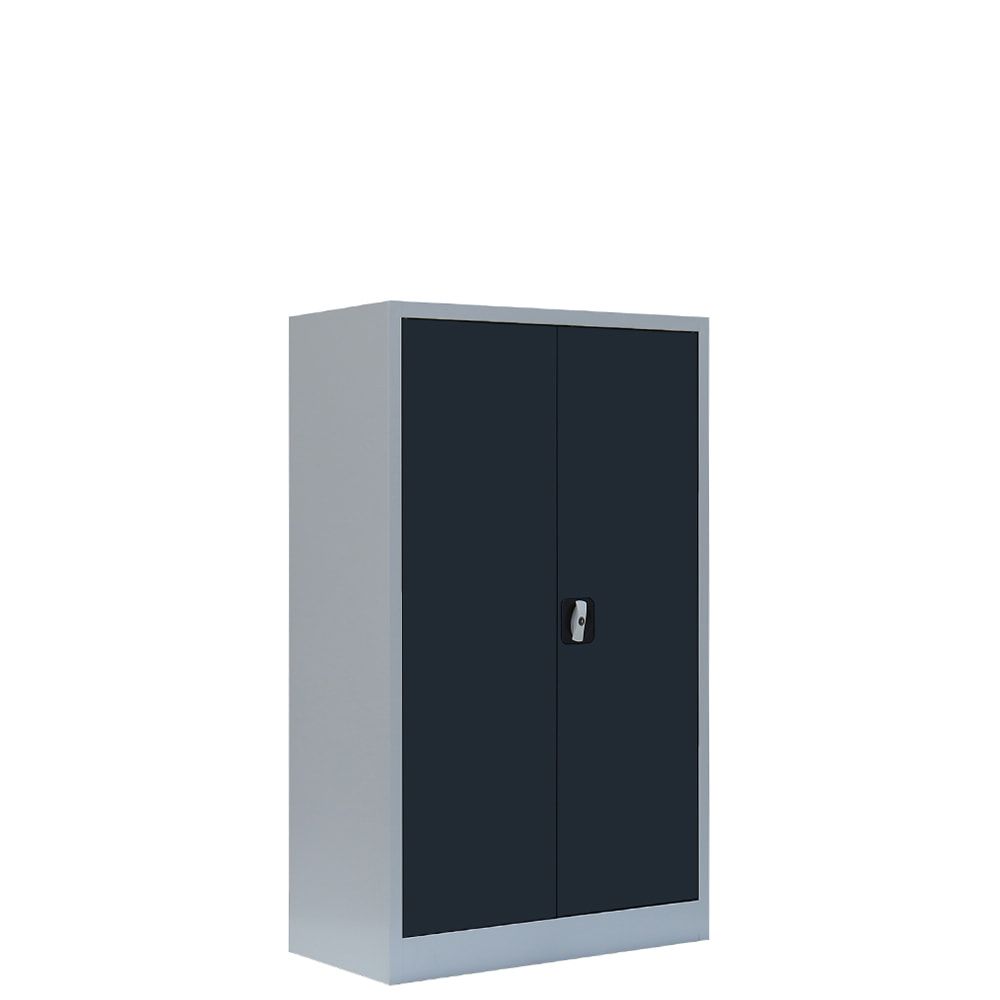 Aktenschrank, Büroschrank, abschließbar, Flügeltüren, 2 Fachböden, 1.200 x 800 x 383 mm (HxBxT), Stahl, Korpus und Türen in lichtgrau