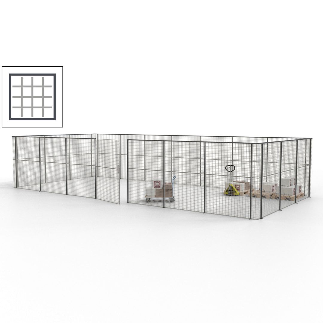 Hallentrennwand - Flügeltür, Gitter - 19 Gitterwände - 2.200 x 10.900 x 4.900 mm (HxBxT) - Perlweiß/reinorange
