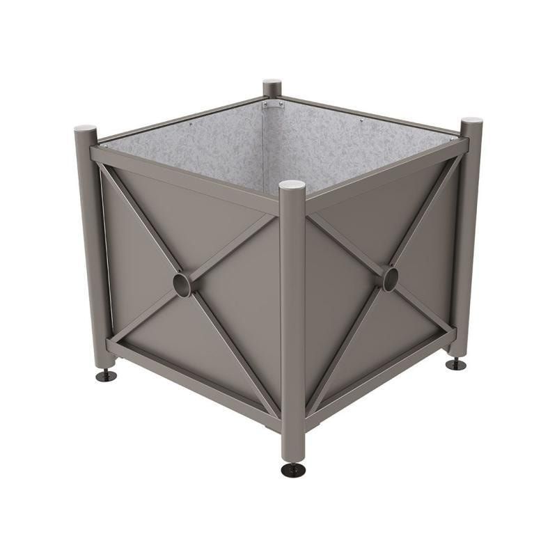 Pflanzbehälter, fvz.Stahl, innen feuerverzinkt, Verladungsgriffe, verstellbare Füße, Kopf Agora, 900 x 1.000 x 1.000 mm (HxBxT), enzianblau