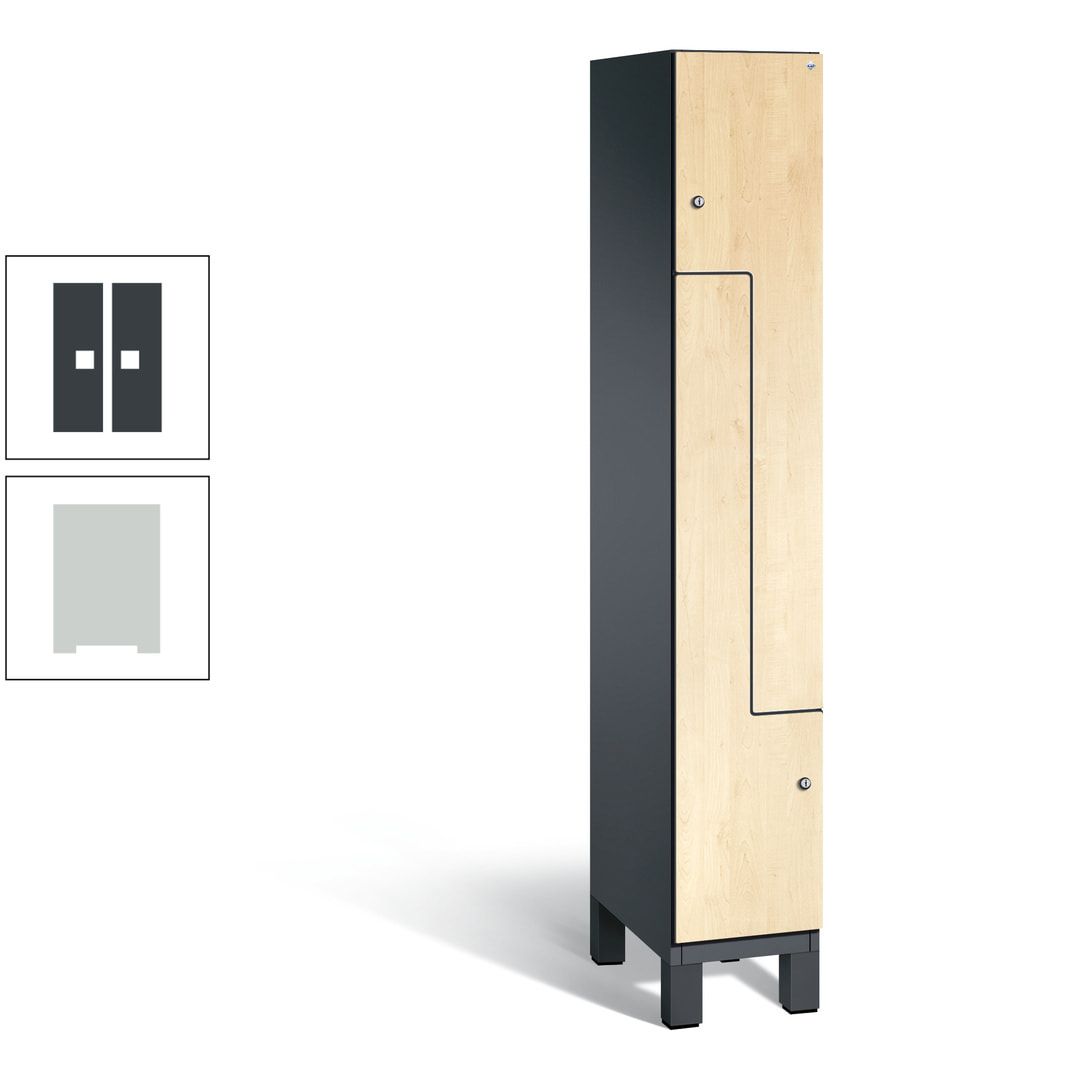 Z-Garderobenspind mit Füßen, 2 Personen, 1.980 x 300 x 525 mm (HxBxT), Korpus anthrazitgrau, Tür anthrazitgrau