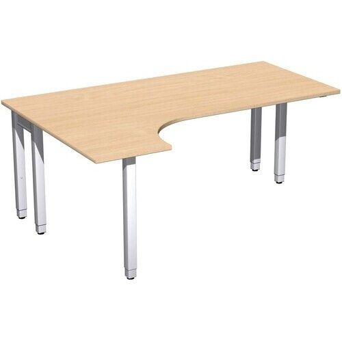 Eckschreibtisch, Ecke links, Füße einseitig verkürzt, 4-Fuß Quadrat Pro, höhenverstellbar, 680-800 x 1.600 x 1.200 mm (HxBxT), Dekor Ahorn