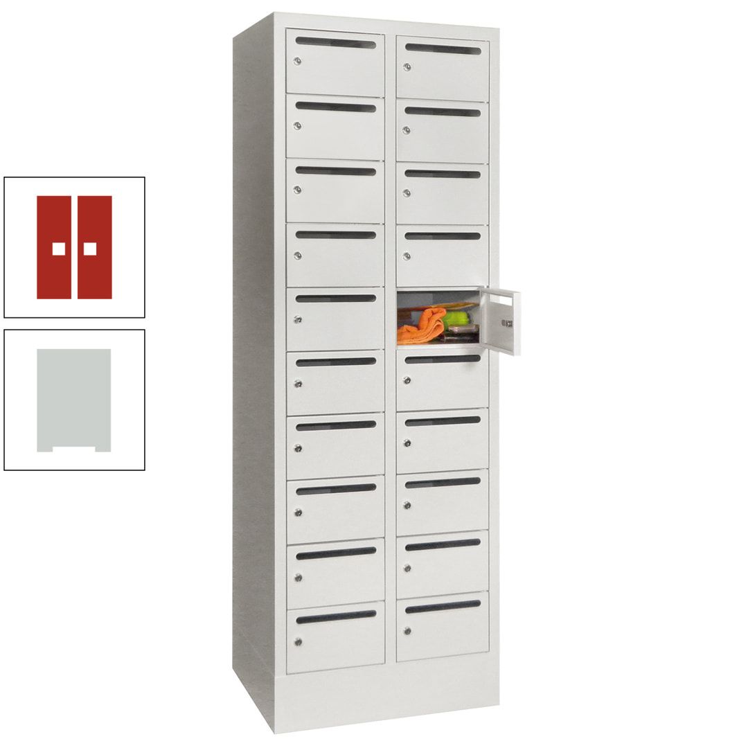 Postverteilerschrank, Schließfachschrank, 2 Abteile a 300 mm, 20 Fächer, 1.850 x 600 x 500 mm (HxBxT), Korpus anthrazitgrau, Front anthrazitgrau