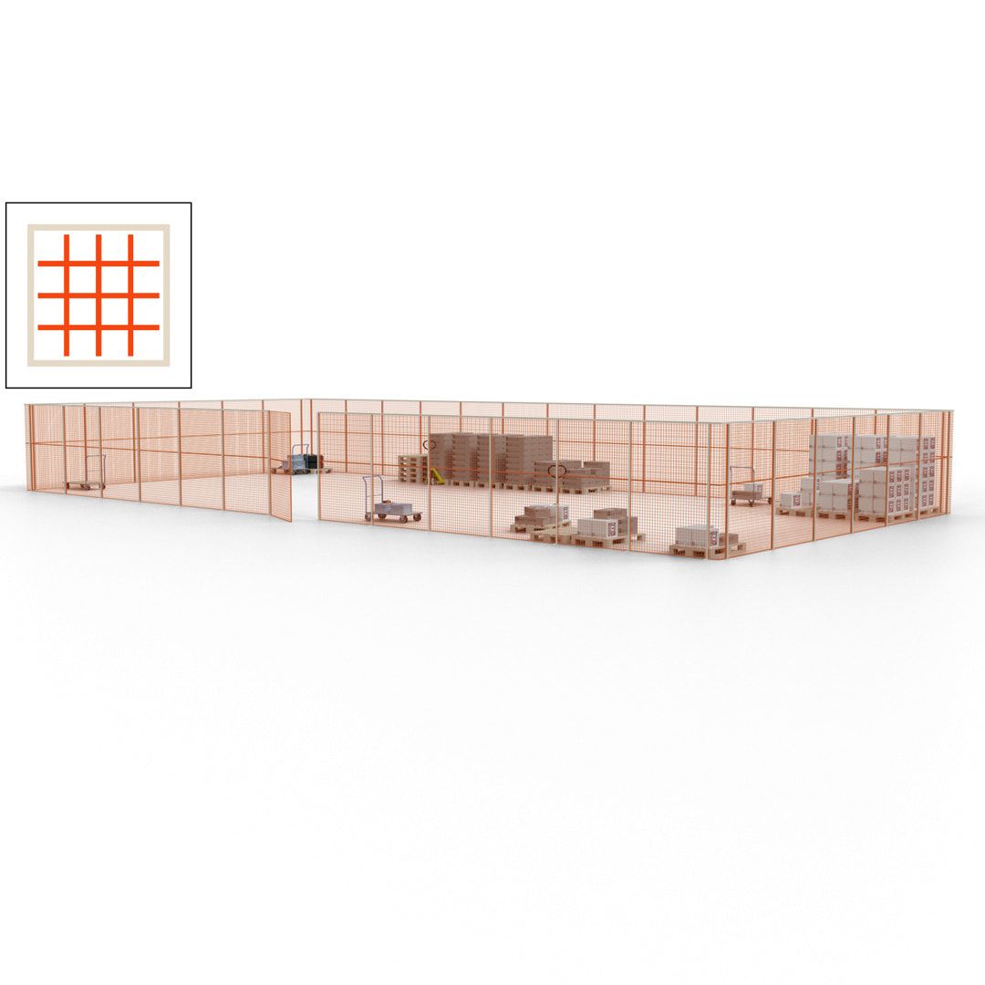 Maschinen Schutzgitter - Hallentrennwand - Sicherheitszaun - Tür - 57 m - 2.200 x 19.900 x 9.400 mm (HxBxT) - enzianblau