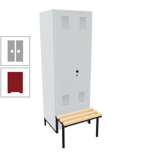 Doppel-Spind, Garderobenschrank, Buche Sitzbank integriert, 2 Abteile a 400 mm, Korpus anthrazitgrau, Tür anthrazitgrau, 1.850 x 800 x 815 mm (HxBxT)