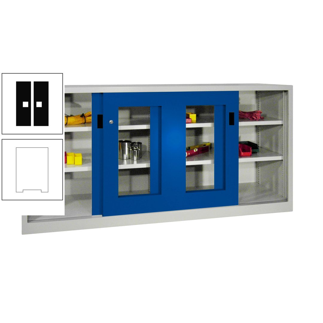 Schiebetürenschrank - Sichtfenstertüren - 1.000x2.000x400 mm (HxBxT) - 4 Böden, gepulvert - Zylinderschloss - anthrazitgrau