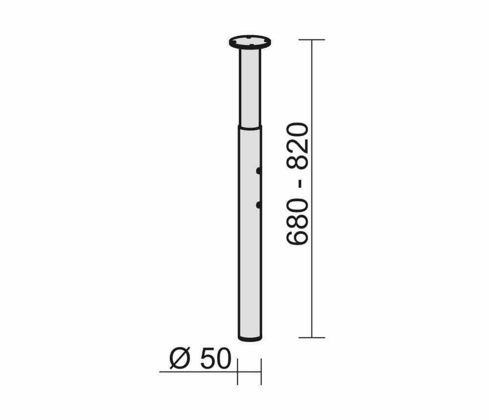 Einzelstützfuß Rundrohr, höhenverstellbar 680-820mm, Durchmesser 50mm, silber