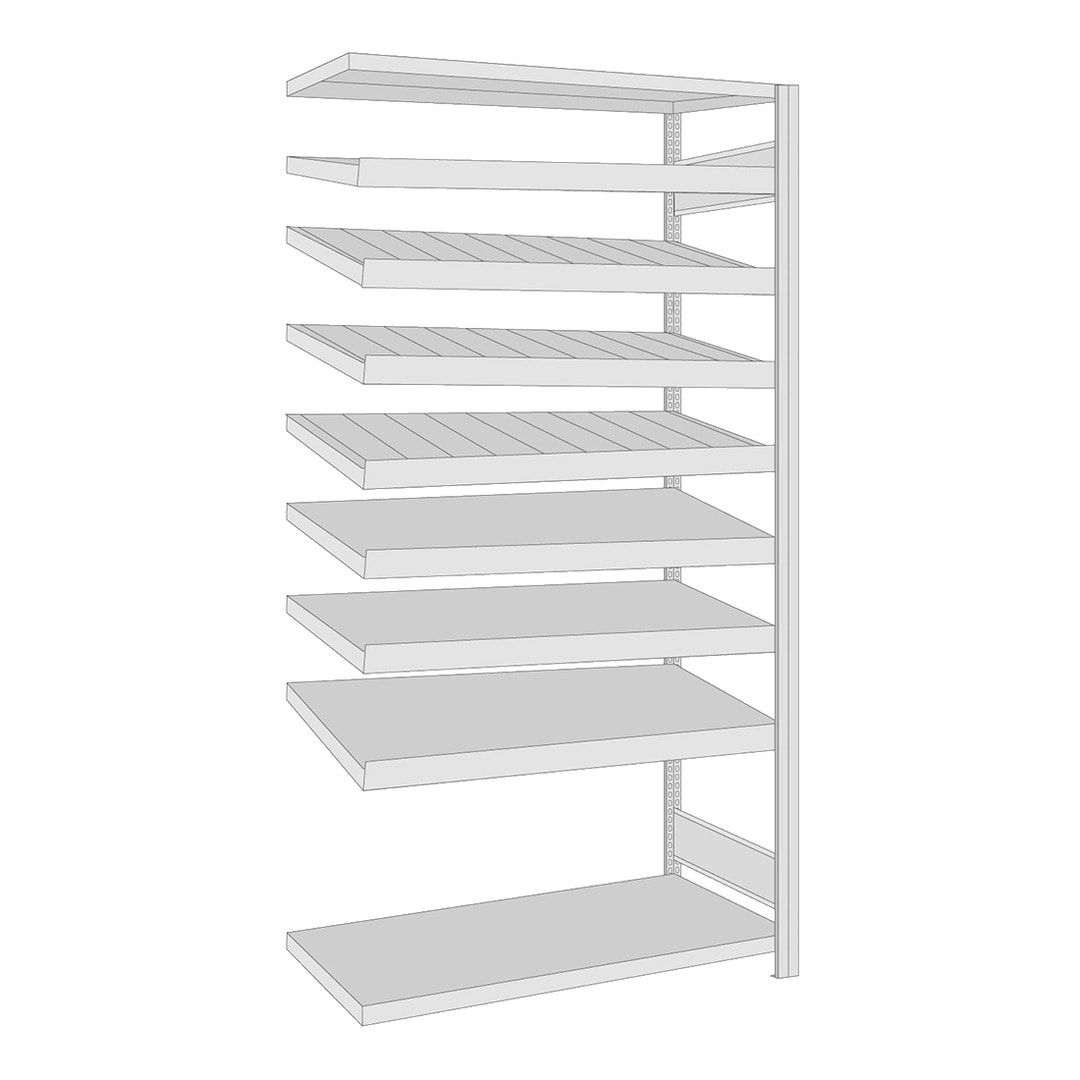 Fachbodenregal mit Schrägböden- 150 kg - 2 Fachböden - 7 Schrägböden - 2.000 x 1.005 x 500 mm (HxBxT) - Anbauregal - verzinkt