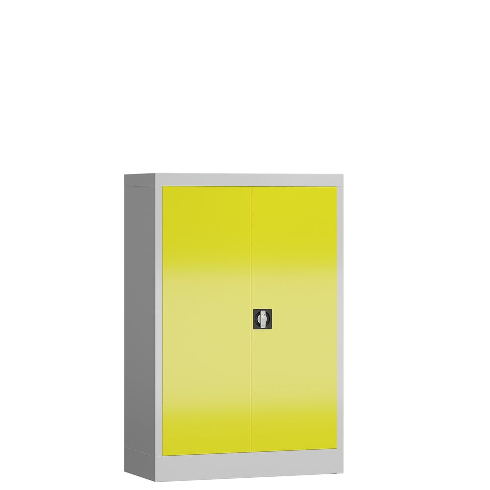 Aktenschrank, Büroschrank, abschließbar, Flügeltüren, 2 Fachböden, 1.200 x 800 x 380 mm (HxBxT), Stahl, Korpus und Türen lichtgrau