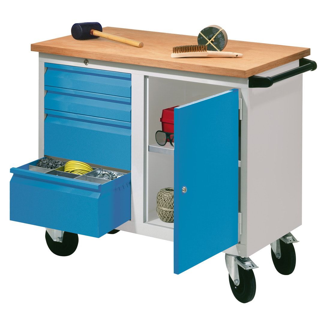 Mobile Werkbank - Werkstattwagen - 915 x 1.090 x 600 mm - 4 Schubladen und Schrankfach - anthrazitgrau