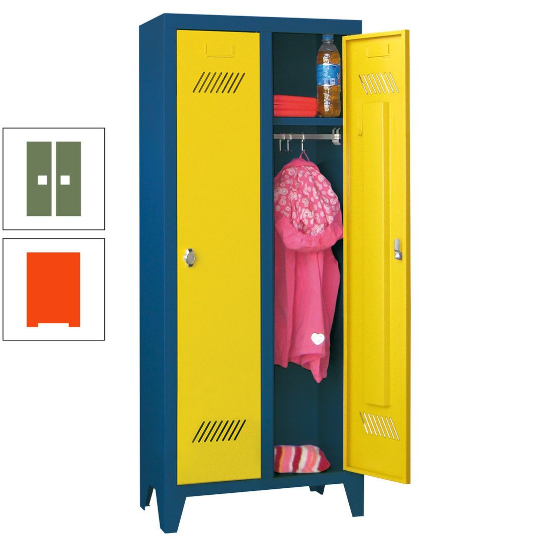 Spindschrank f. Kindergärten - mit Füßen - Höhe 1.300 mm - 2 Abteile a 250 mm - Zylinderschloss - anthrazitgrau