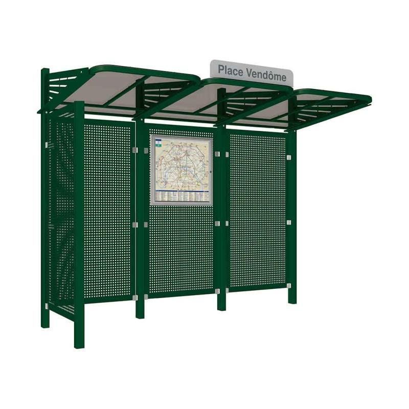 Buswartehalle - Unterstand - Stahlblech Verkleidung links - Fahrplankasten - Haltestellenschild - 2.200 x 3.000 x 1.500 mm (HxBxT) - enzianblau