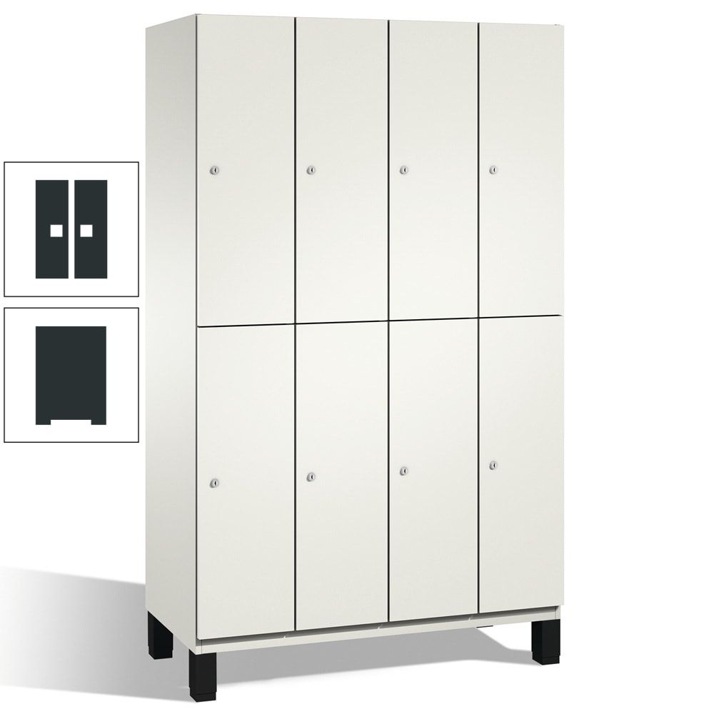 Fächerschrank, Stahlschrank, doppelstöckig, 8 Fächer, mit Füßen, Korpus enzianblau, Tür Fernblau, 1.980 x 1.200 x 525 mm (HxBxT)