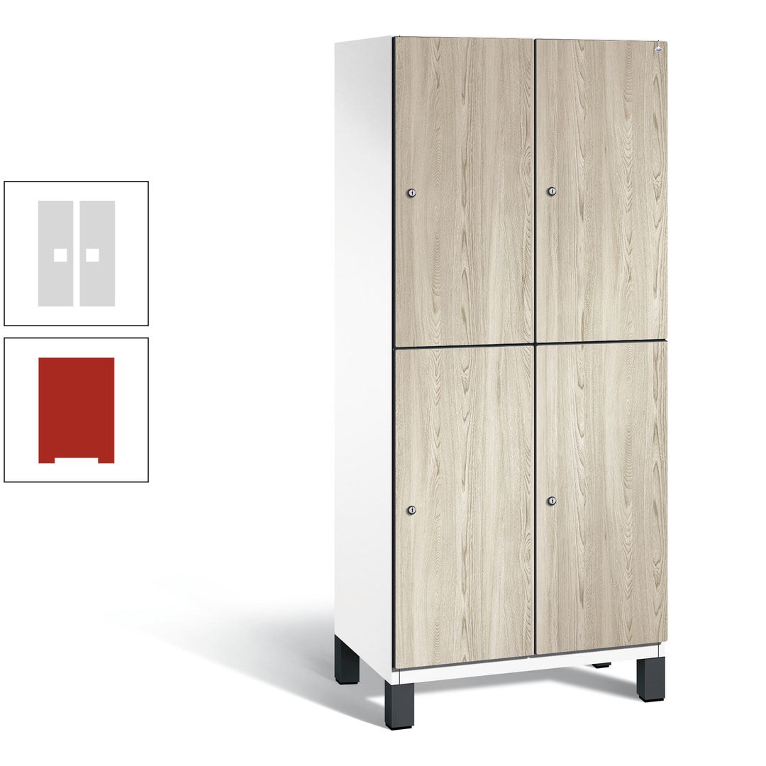 Fächerschrank, Garderobenschrank, mit Füßen, 2 Abteile, 1.980 x 800 x 525 mm (HxBxT), Korpus anthrazitgrau, Tür Donau-Ahorn